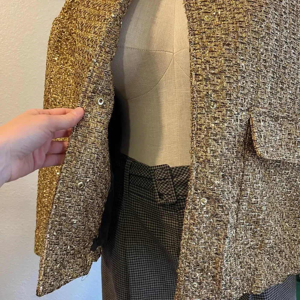 Liz Claiborne Textured Gold Speckled Snap Button Bomber Jacket Size XXL NEW